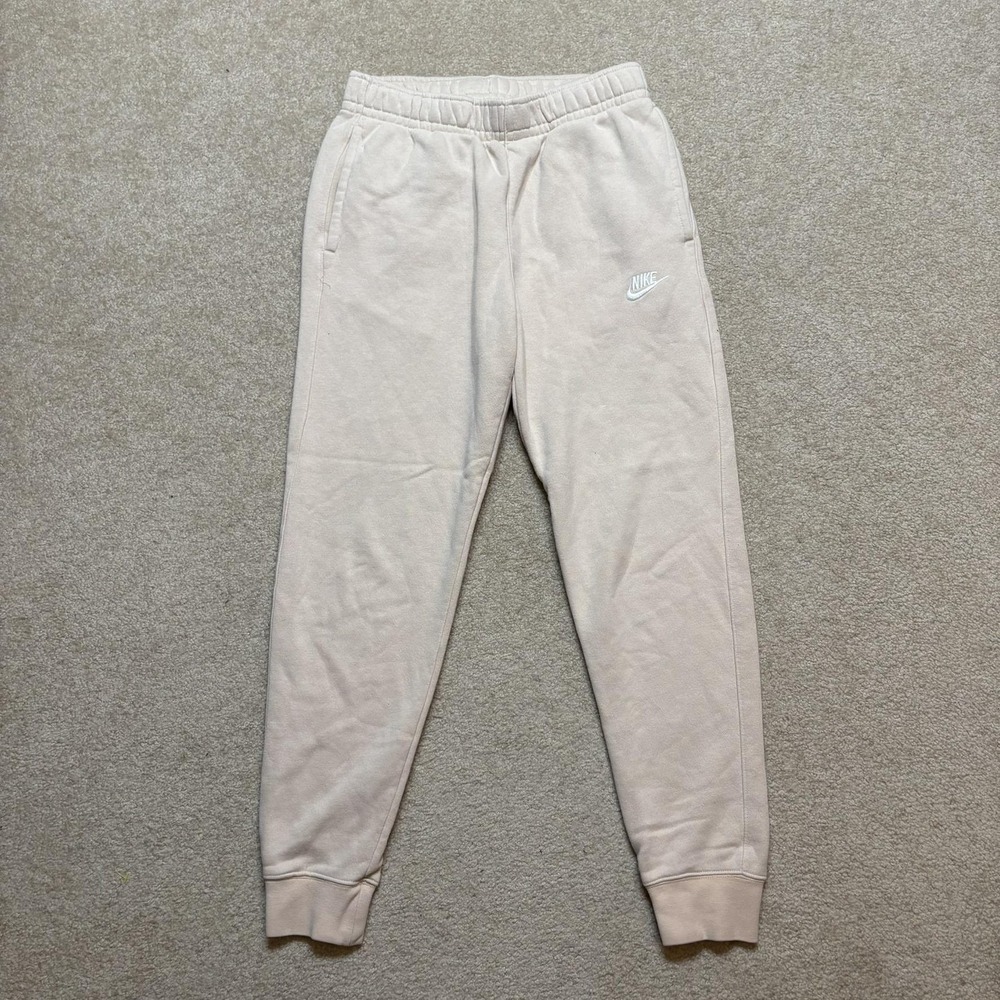 Nike Sweatpants Mens Small‎ Beige Fleece Jogger Pants Pockets Lounge Drawstring